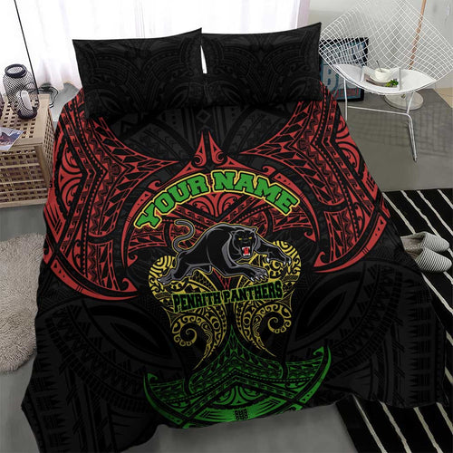 Personalized Penrith Panthers Bedding Set Polynesian Tribal Pattern Style