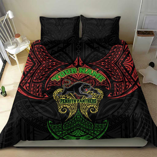 Personalized Penrith Panthers Bedding Set Polynesian Tribal Pattern Style