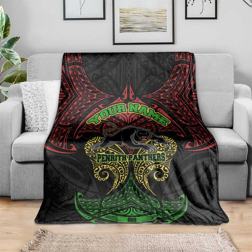 Personalized Penrith Panthers Blanket Polynesian Tribal Pattern Style