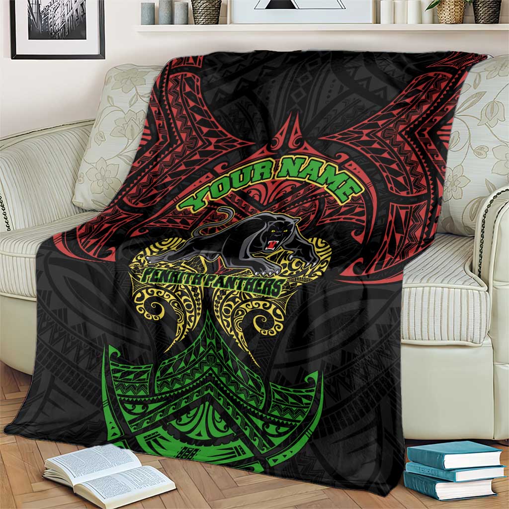 Personalized Penrith Panthers Blanket Polynesian Tribal Pattern Style