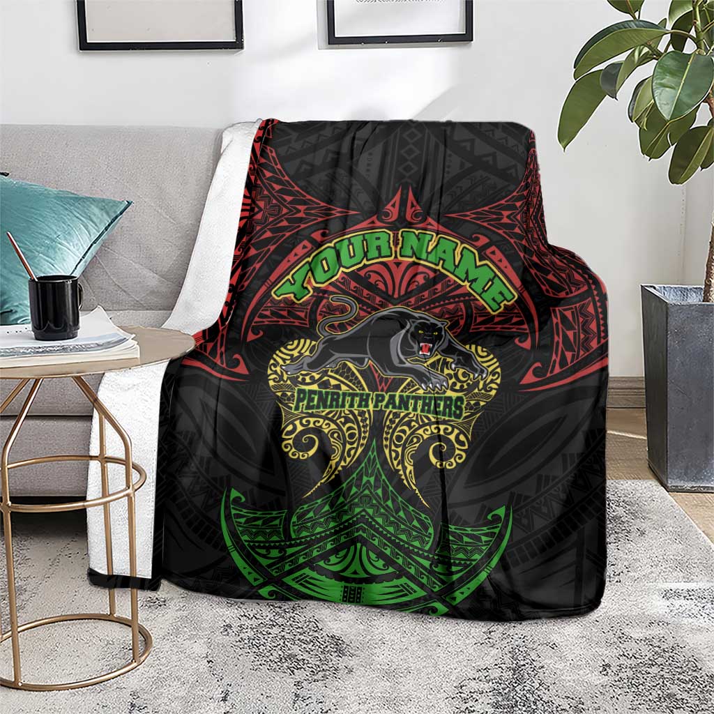 Personalized Penrith Panthers Blanket Polynesian Tribal Pattern Style