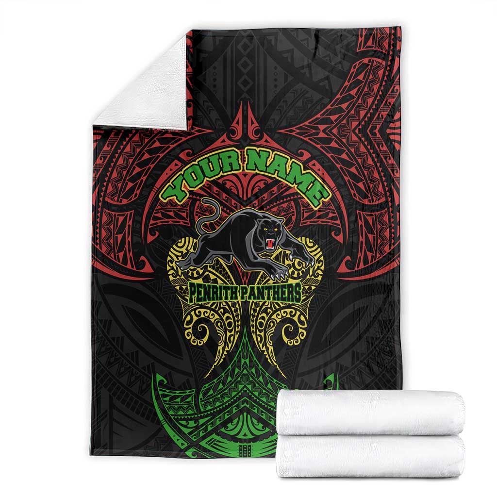 Personalized Penrith Panthers Blanket Polynesian Tribal Pattern Style