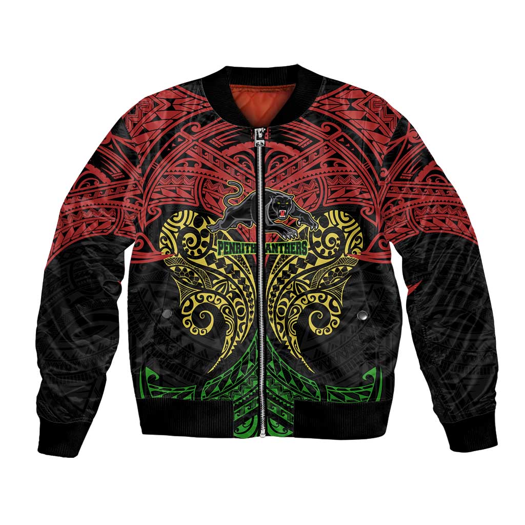Personalized Penrith Panthers Bomber Jacket Polynesian Tribal Pattern Style