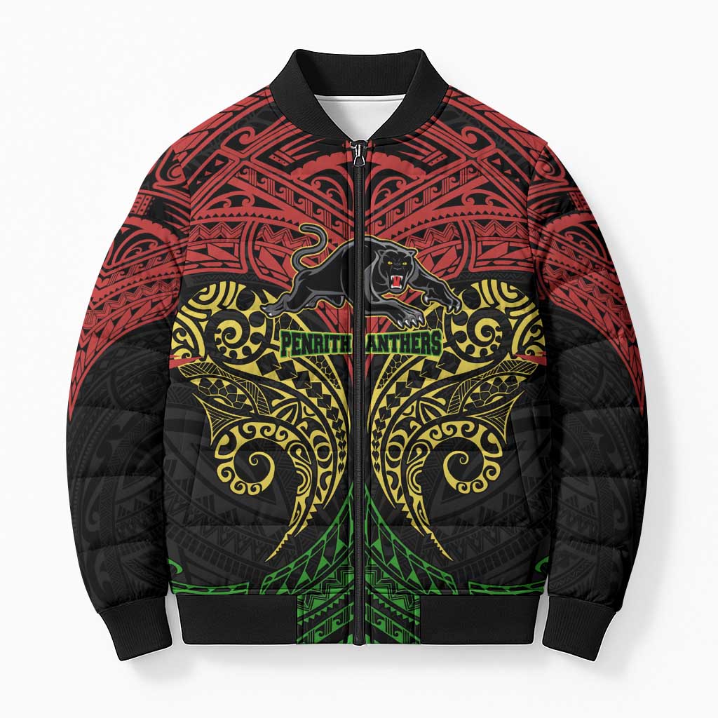 Personalized Penrith Panthers Bomber Puffer Jacket Polynesian Tribal Pattern Style