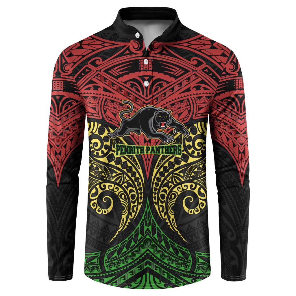 Personalized Penrith Panthers Button Sweatshirt Polynesian Tribal Pattern Style