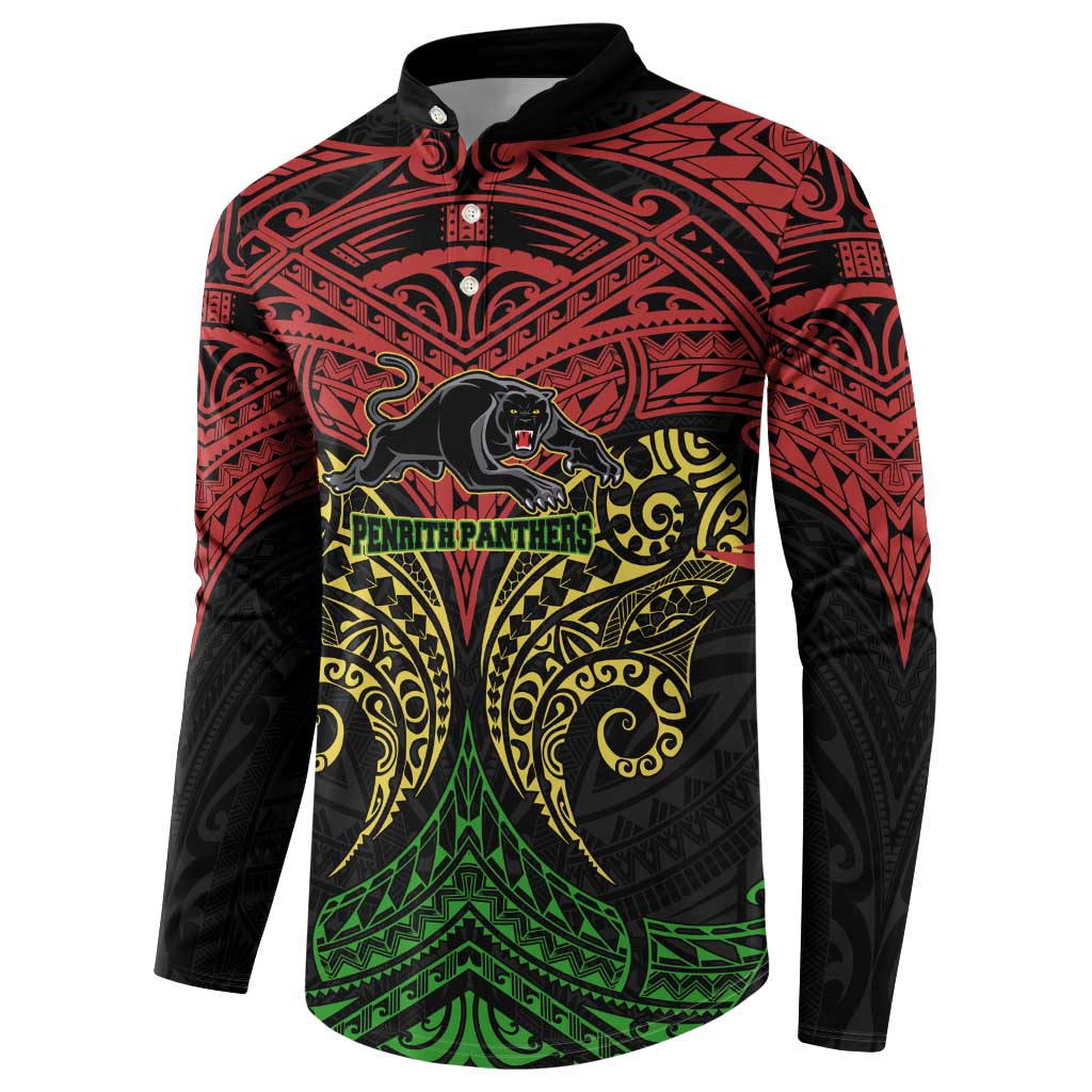 Personalized Penrith Panthers Button Sweatshirt Polynesian Tribal Pattern Style