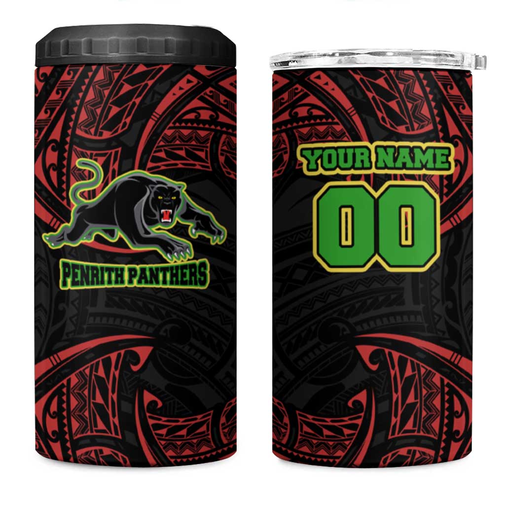 Personalized Penrith Panthers 4 in 1 Can Cooler Tumbler Polynesian Tribal Pattern Style