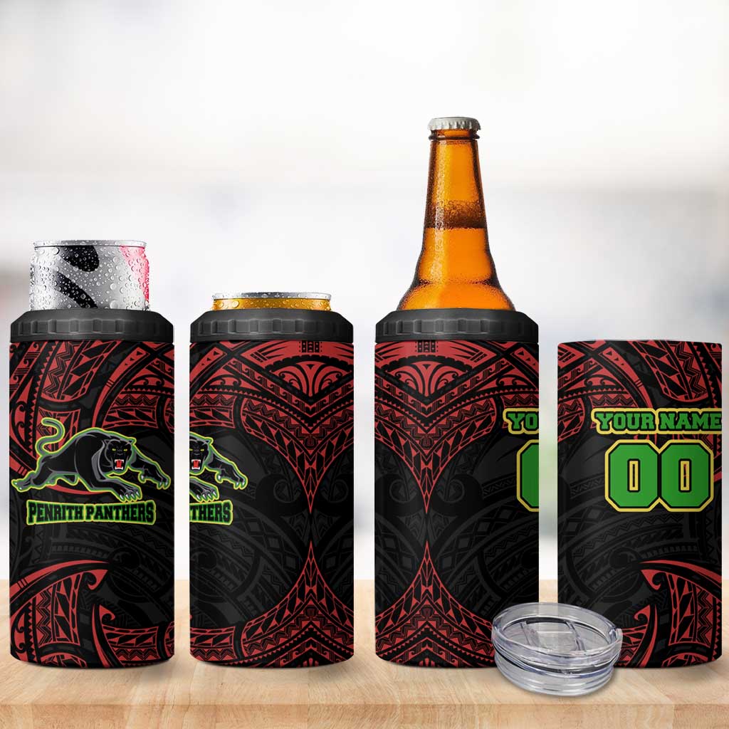 Personalized Penrith Panthers 4 in 1 Can Cooler Tumbler Polynesian Tribal Pattern Style