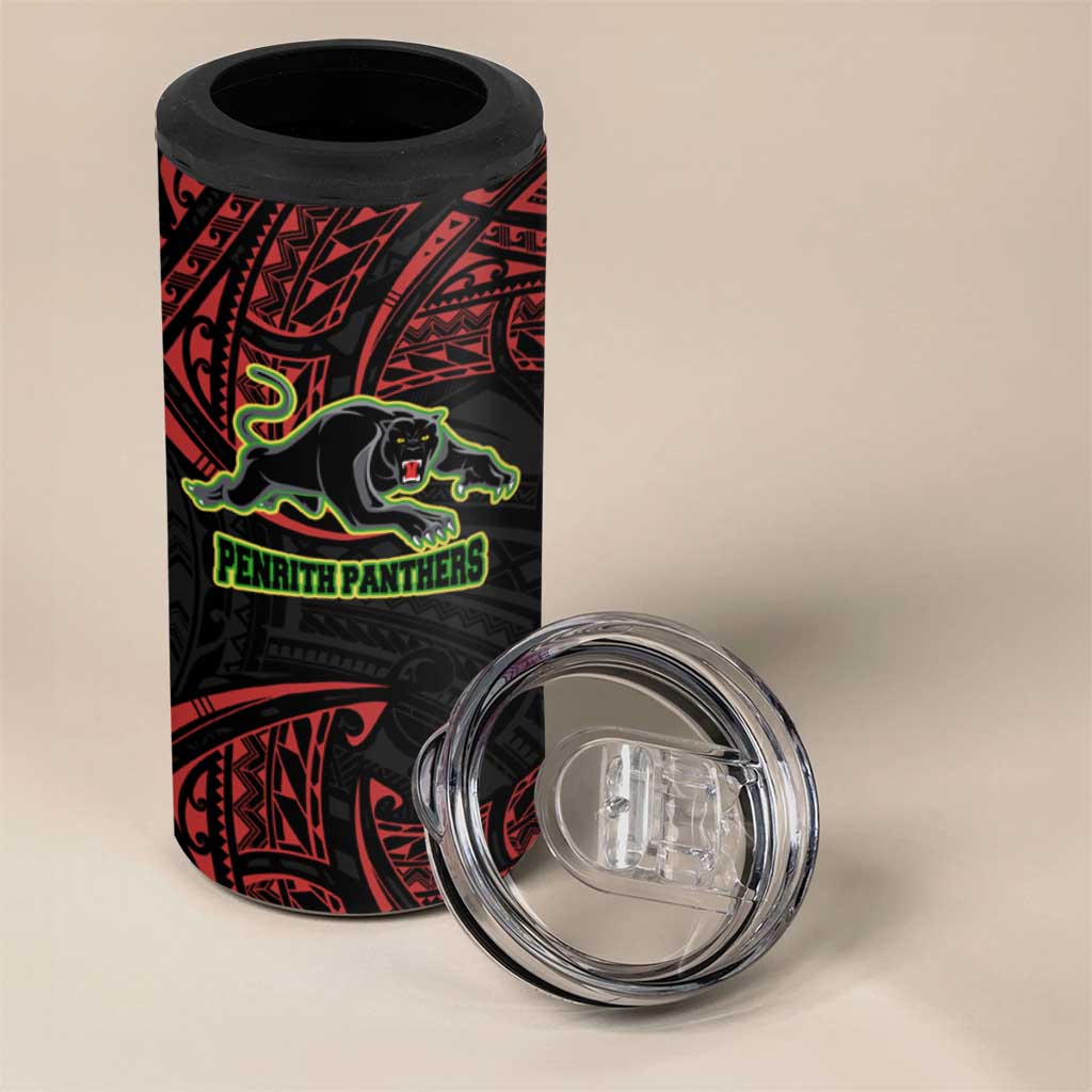 Personalized Penrith Panthers 4 in 1 Can Cooler Tumbler Polynesian Tribal Pattern Style