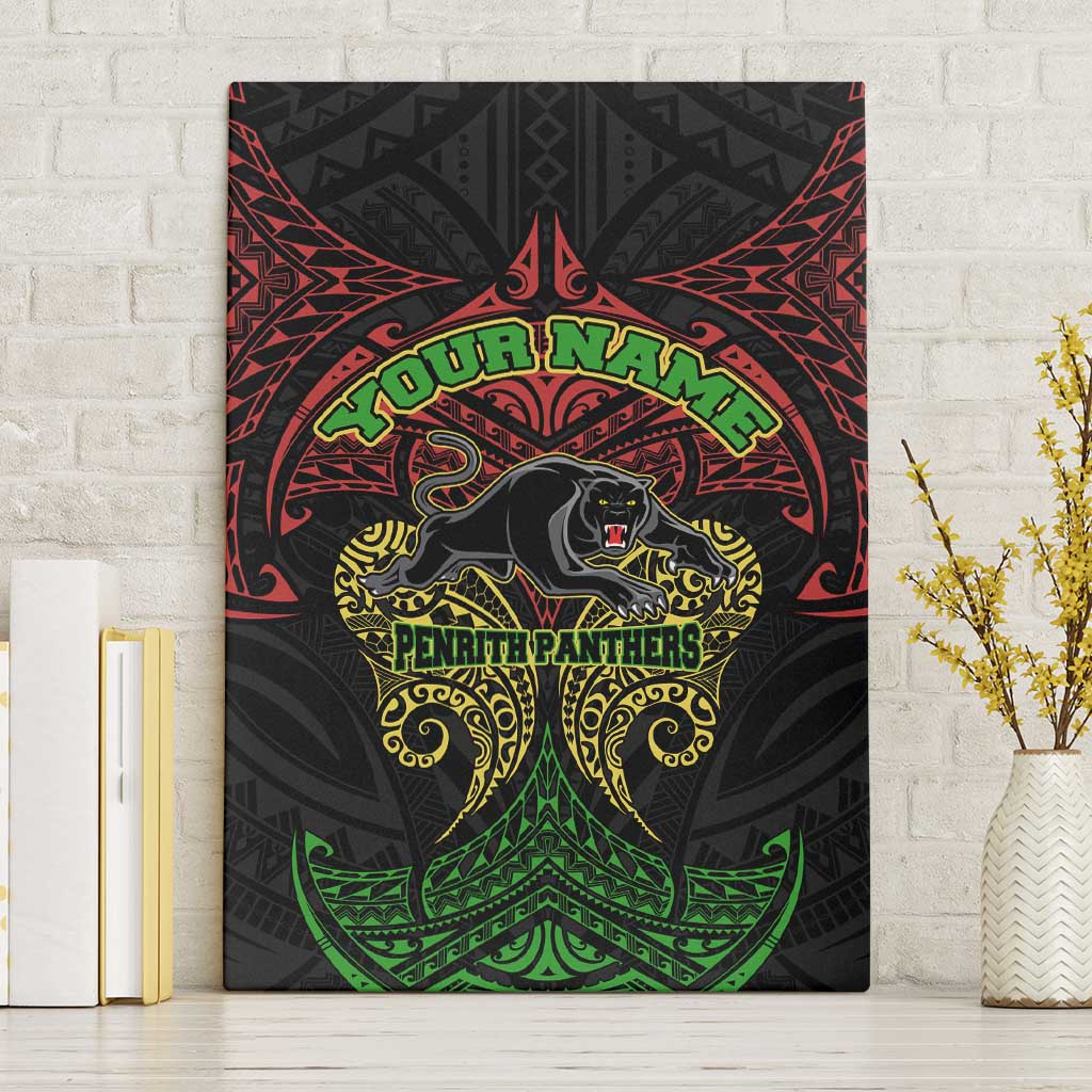 Personalized Penrith Panthers Canvas Wall Art Polynesian Tribal Pattern Style