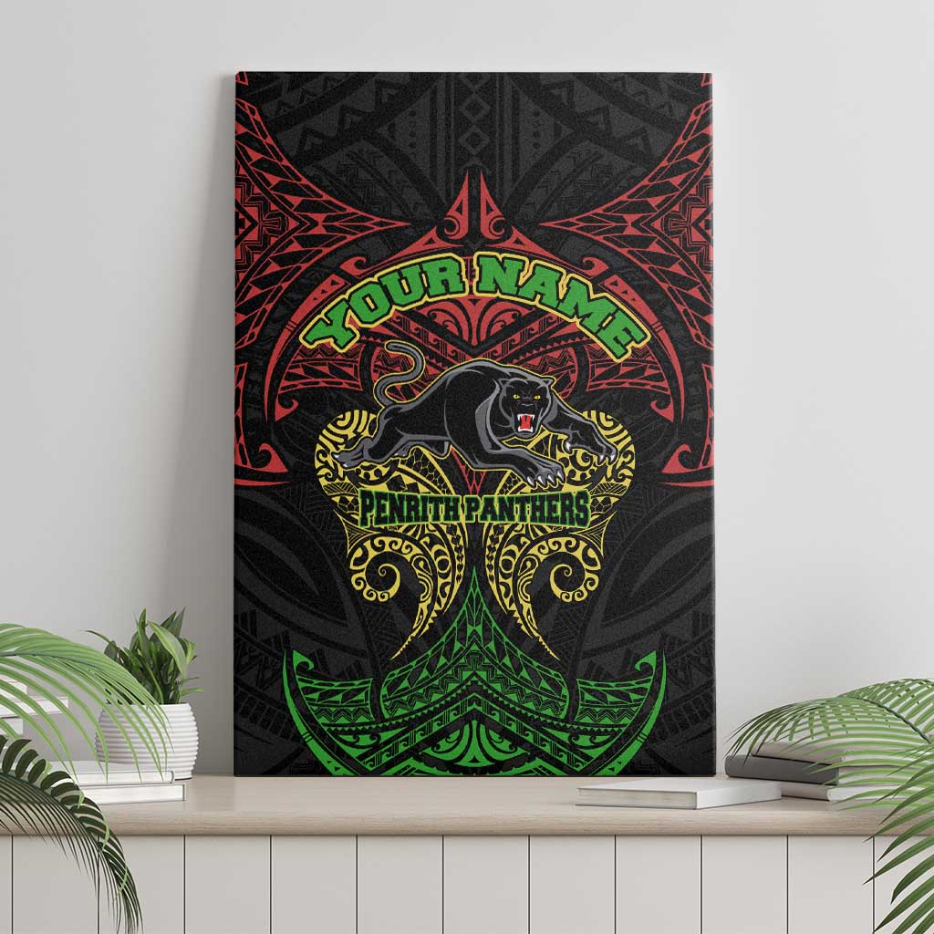 Personalized Penrith Panthers Canvas Wall Art Polynesian Tribal Pattern Style