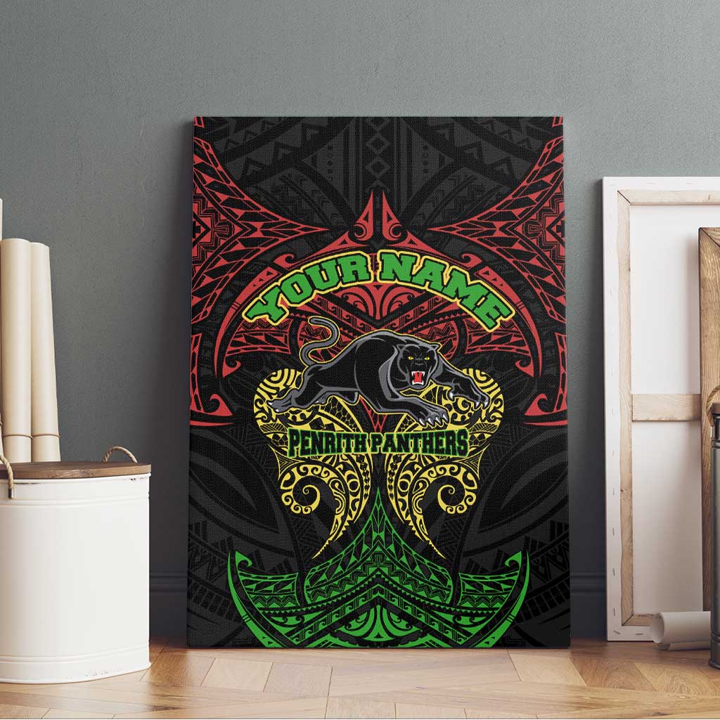 Personalized Penrith Panthers Canvas Wall Art Polynesian Tribal Pattern Style
