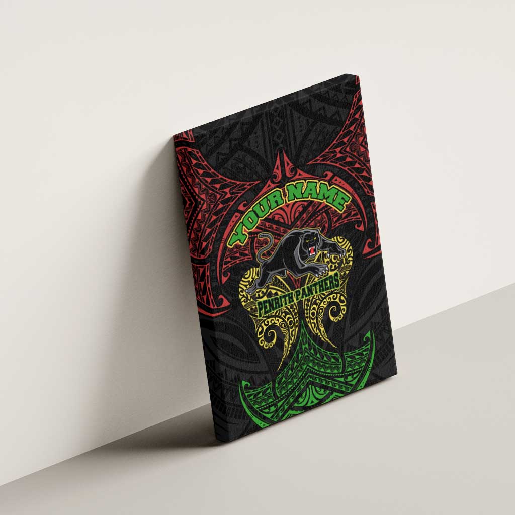 Personalized Penrith Panthers Canvas Wall Art Polynesian Tribal Pattern Style