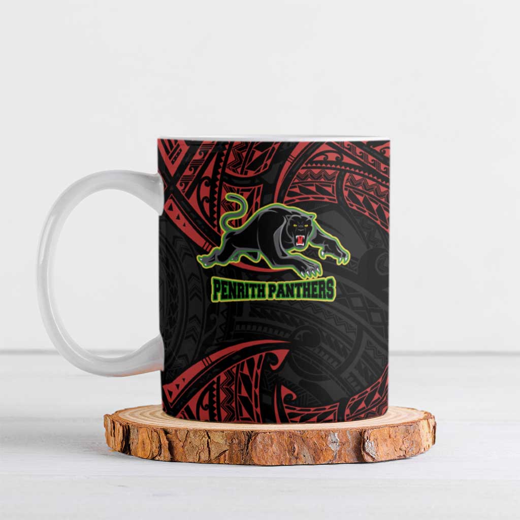 Personalized Penrith Panthers Ceramic Mug Polynesian Tribal Pattern Style