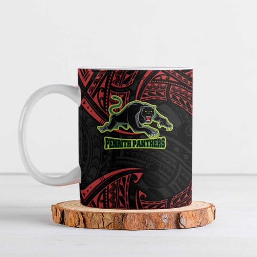 Personalized Penrith Panthers Ceramic Mug Polynesian Tribal Pattern Style