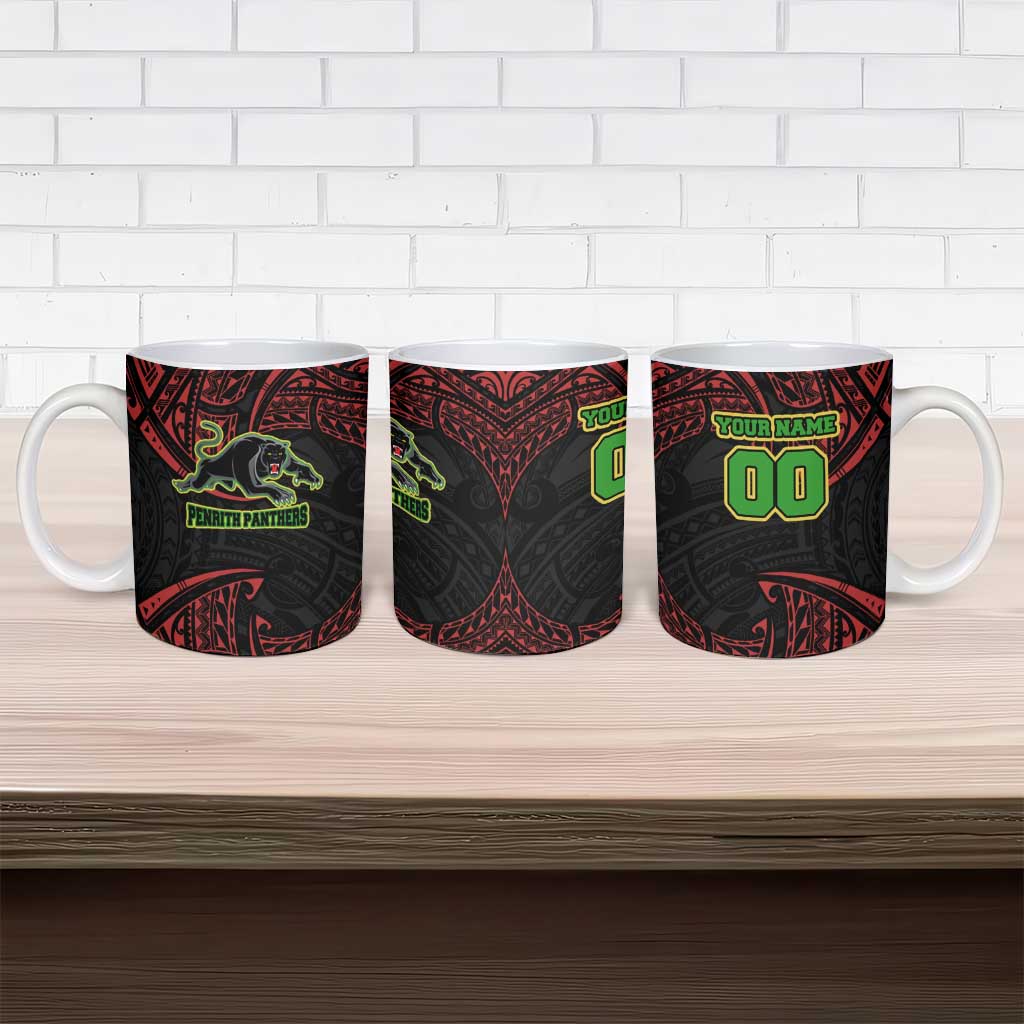 Personalized Penrith Panthers Ceramic Mug Polynesian Tribal Pattern Style