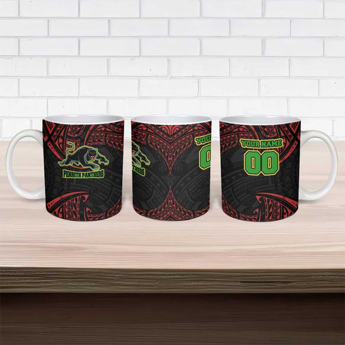 Personalized Penrith Panthers Ceramic Mug Polynesian Tribal Pattern Style