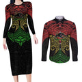 Personalized Penrith Panthers Couples Matching Long Sleeve Bodycon Dress and Long Sleeve Button Shirt Polynesian Tribal Pattern Style