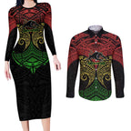 Personalized Penrith Panthers Couples Matching Long Sleeve Bodycon Dress and Long Sleeve Button Shirt Polynesian Tribal Pattern Style