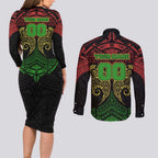 Personalized Penrith Panthers Couples Matching Long Sleeve Bodycon Dress and Long Sleeve Button Shirt Polynesian Tribal Pattern Style