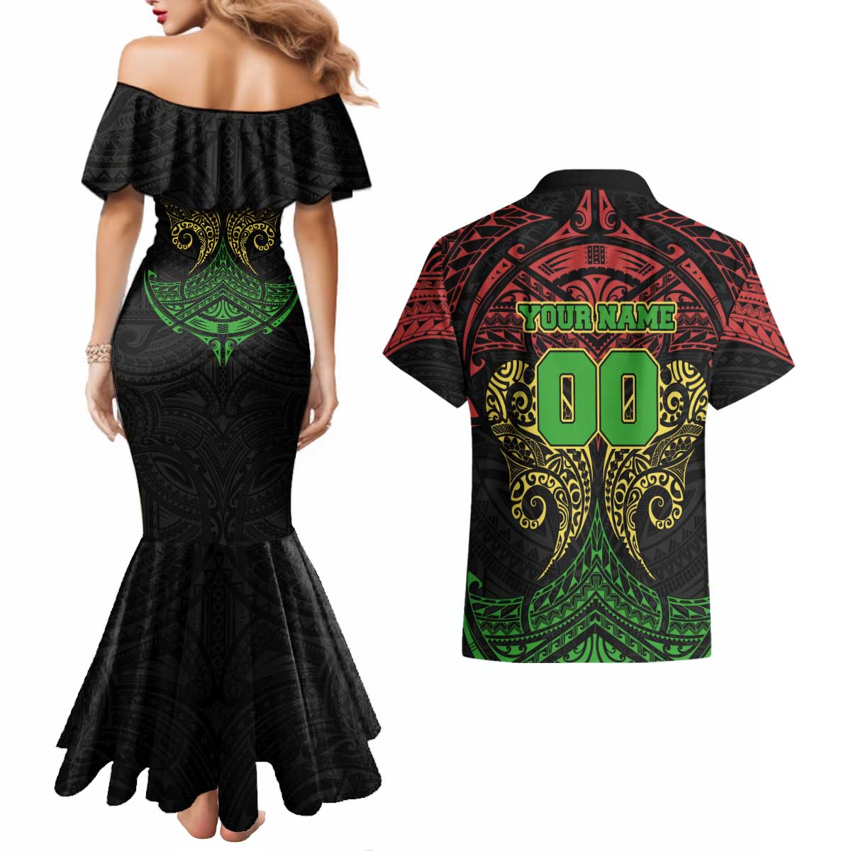 Personalized Penrith Panthers Couples Matching Mermaid Dress and Hawaiian Shirt Polynesian Tribal Pattern Style