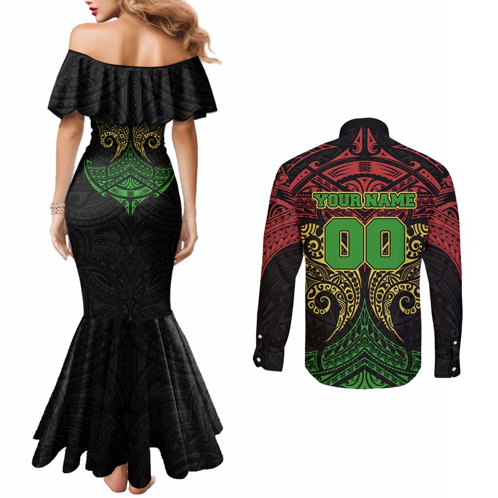 Personalized Penrith Panthers Couples Matching Mermaid Dress and Long Sleeve Button Shirt Polynesian Tribal Pattern Style