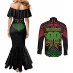 Personalized Penrith Panthers Couples Matching Mermaid Dress and Long Sleeve Button Shirt Polynesian Tribal Pattern Style