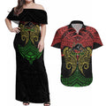 Personalized Penrith Panthers Couples Matching Off Shoulder Maxi Dress and Hawaiian Shirt Polynesian Tribal Pattern Style