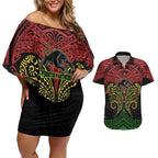 Personalized Penrith Panthers Couples Matching Off Shoulder Short Dress and Hawaiian Shirt Polynesian Tribal Pattern Style