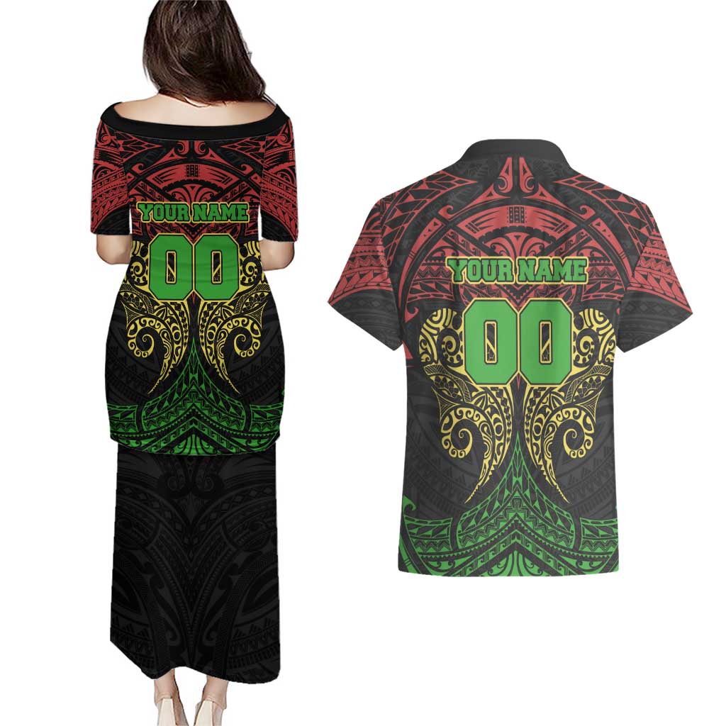 Personalized Penrith Panthers Couples Matching Puletasi and Hawaiian Shirt Polynesian Tribal Pattern Style