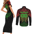 Personalized Penrith Panthers Couples Matching Short Sleeve Bodycon Dress and Long Sleeve Button Shirt Polynesian Tribal Pattern Style