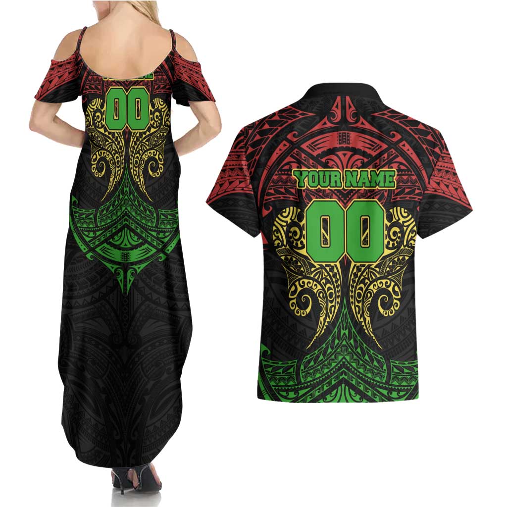 Personalized Penrith Panthers Couples Matching Summer Maxi Dress and Hawaiian Shirt Polynesian Tribal Pattern Style