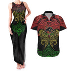 Personalized Penrith Panthers Couples Matching Tank Maxi Dress and Hawaiian Shirt Polynesian Tribal Pattern Style