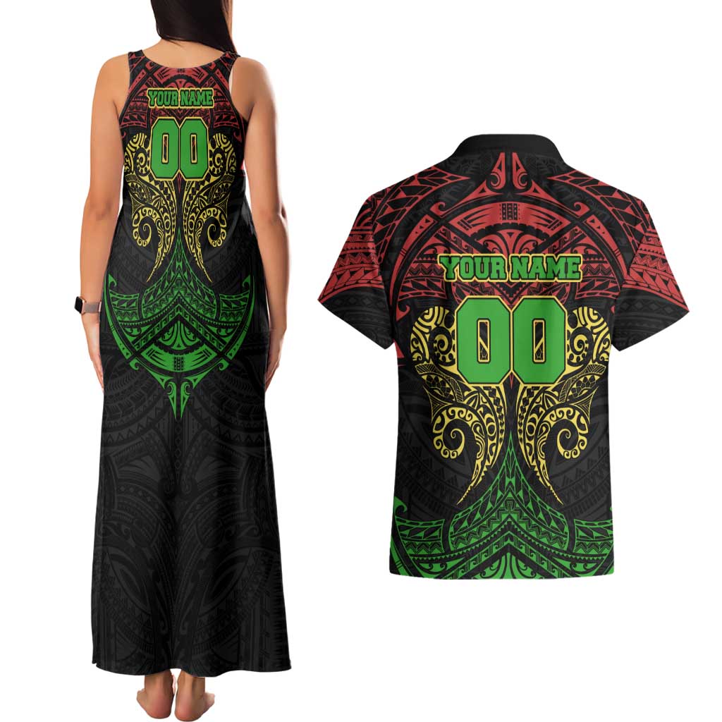 Personalized Penrith Panthers Couples Matching Tank Maxi Dress and Hawaiian Shirt Polynesian Tribal Pattern Style