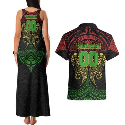 Personalized Penrith Panthers Couples Matching Tank Maxi Dress and Hawaiian Shirt Polynesian Tribal Pattern Style