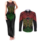 Personalized Penrith Panthers Couples Matching Tank Maxi Dress and Long Sleeve Button Shirt Polynesian Tribal Pattern Style