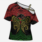 Personalized Penrith Panthers Cross Shoulder Shirt Polynesian Tribal Pattern Style