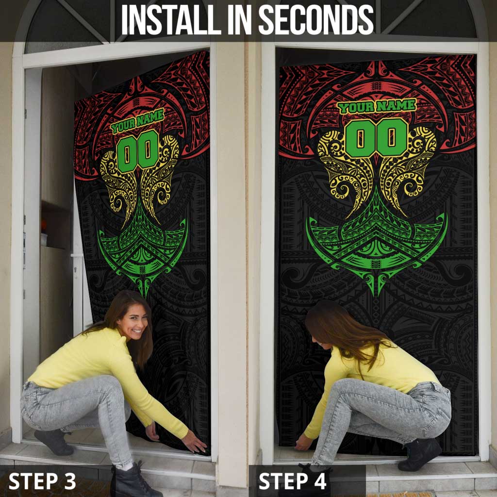 Personalized Penrith Panthers Door Cover Polynesian Tribal Pattern Style