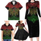 Personalized Penrith Panthers Family Matching Long Sleeve Bodycon Dress and Hawaiian Shirt Polynesian Tribal Pattern Style
