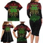 Personalized Penrith Panthers Family Matching Long Sleeve Bodycon Dress and Hawaiian Shirt Polynesian Tribal Pattern Style