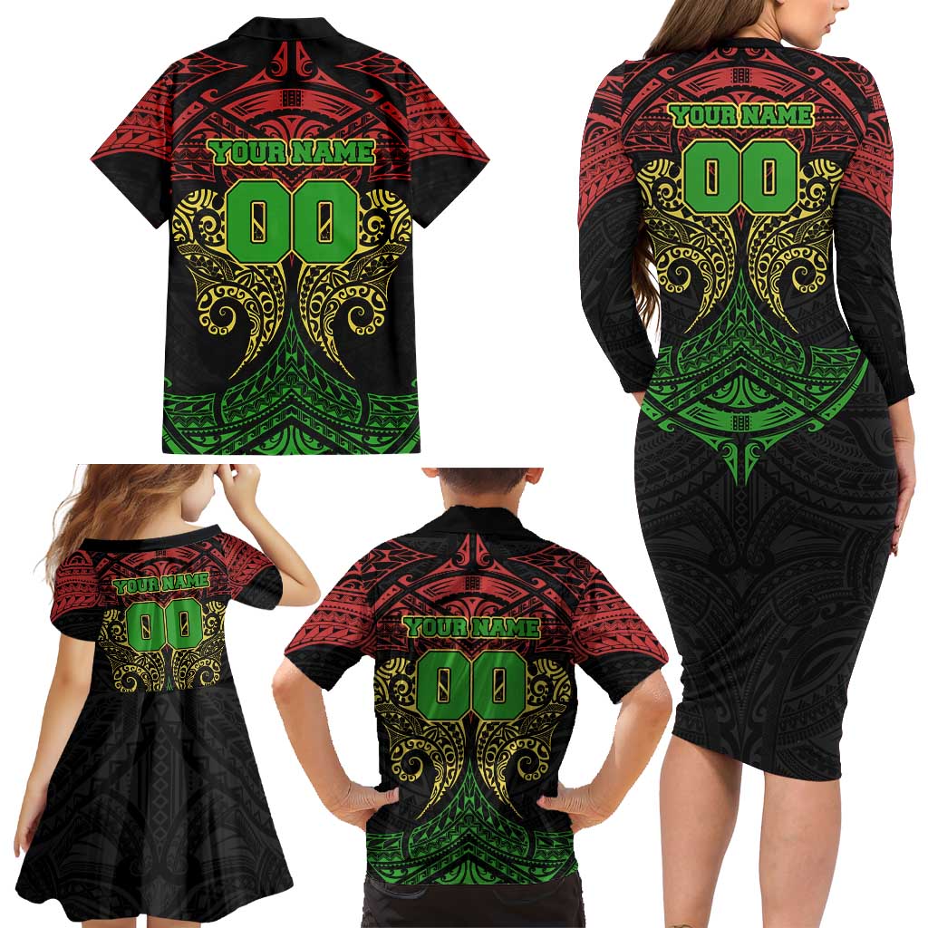 Personalized Penrith Panthers Family Matching Long Sleeve Bodycon Dress and Hawaiian Shirt Polynesian Tribal Pattern Style