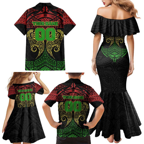 Personalized Penrith Panthers Family Matching Mermaid Dress and Hawaiian Shirt Polynesian Tribal Pattern Style