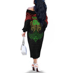 Personalized Penrith Panthers Family Matching Off The Shoulder Long Sleeve Dress and Hawaiian Shirt Polynesian Tribal Pattern Style