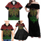 Personalized Penrith Panthers Family Matching Off Shoulder Maxi Dress and Hawaiian Shirt Polynesian Tribal Pattern Style