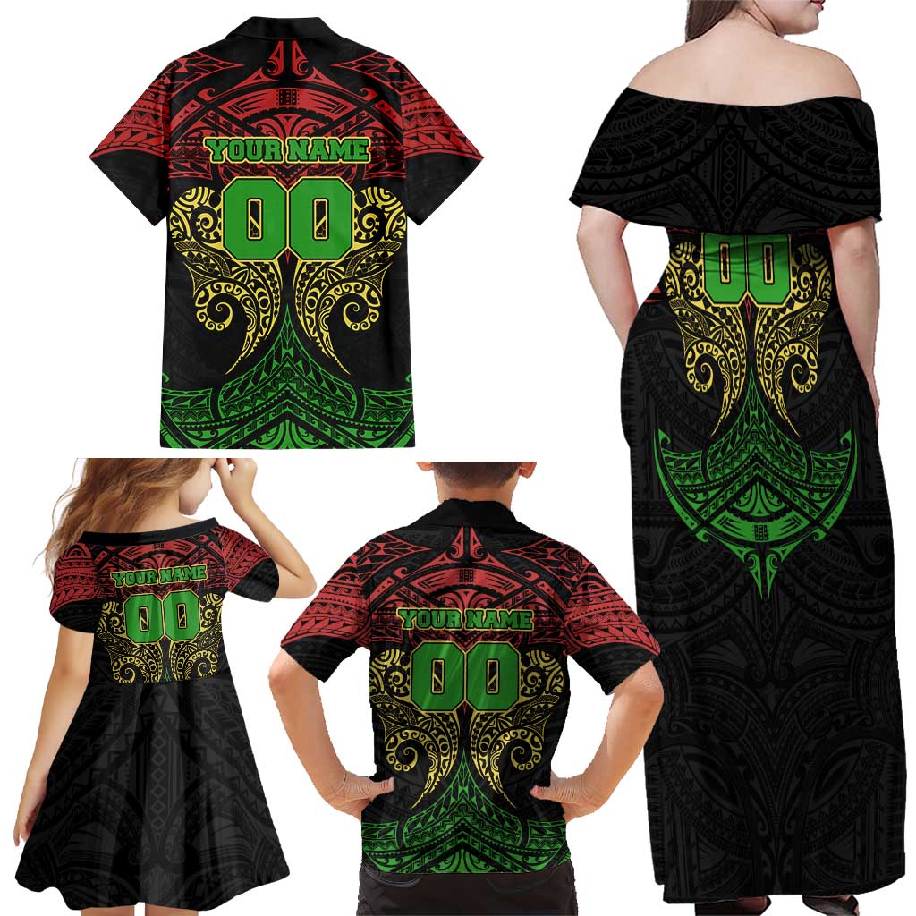 Personalized Penrith Panthers Family Matching Off Shoulder Maxi Dress and Hawaiian Shirt Polynesian Tribal Pattern Style