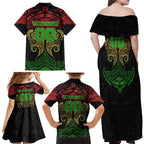 Personalized Penrith Panthers Family Matching Off Shoulder Maxi Dress and Hawaiian Shirt Polynesian Tribal Pattern Style