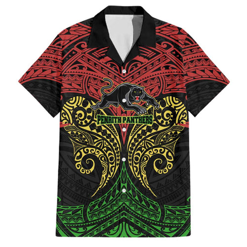 Personalized Penrith Panthers Family Matching Off Shoulder Maxi Dress and Hawaiian Shirt Polynesian Tribal Pattern Style