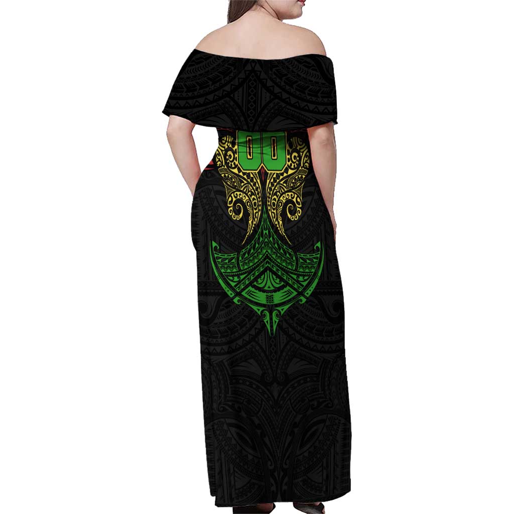 Personalized Penrith Panthers Family Matching Off Shoulder Maxi Dress and Hawaiian Shirt Polynesian Tribal Pattern Style