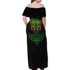 Personalized Penrith Panthers Family Matching Off Shoulder Maxi Dress and Hawaiian Shirt Polynesian Tribal Pattern Style