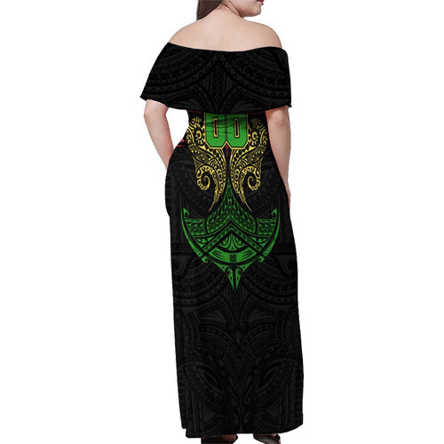 Personalized Penrith Panthers Family Matching Off Shoulder Maxi Dress and Hawaiian Shirt Polynesian Tribal Pattern Style